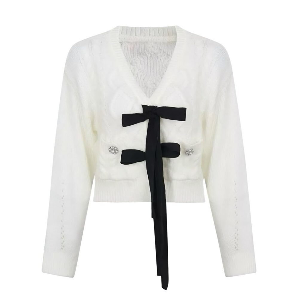 Mythera Cable-knit Bow Front Cardigan